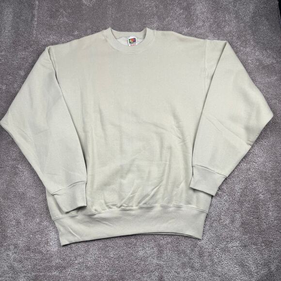 Vtg Fruit of the Loom Blank Crewneck Sweatshirt Size XL Dark Cream Minimalist - Picture 1 of 4